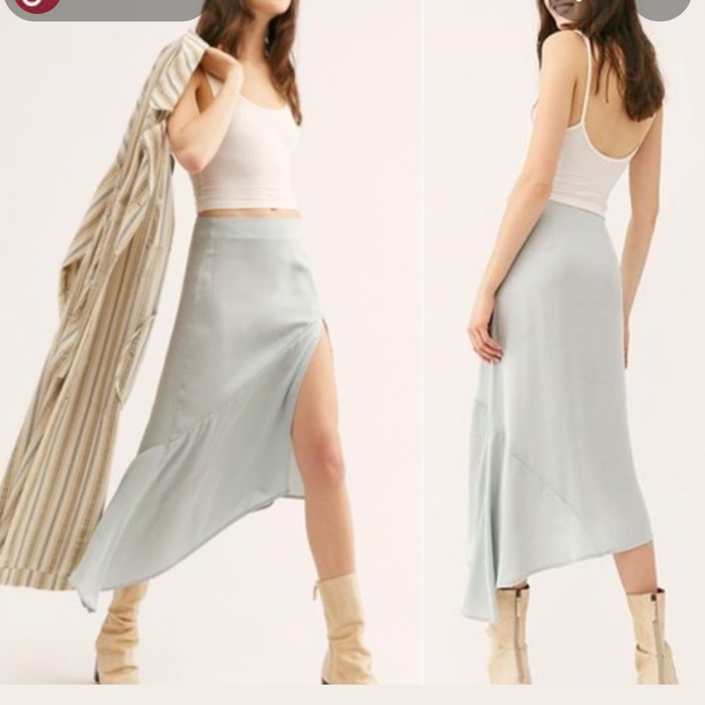 Free People Mint Slit Midi Skirt